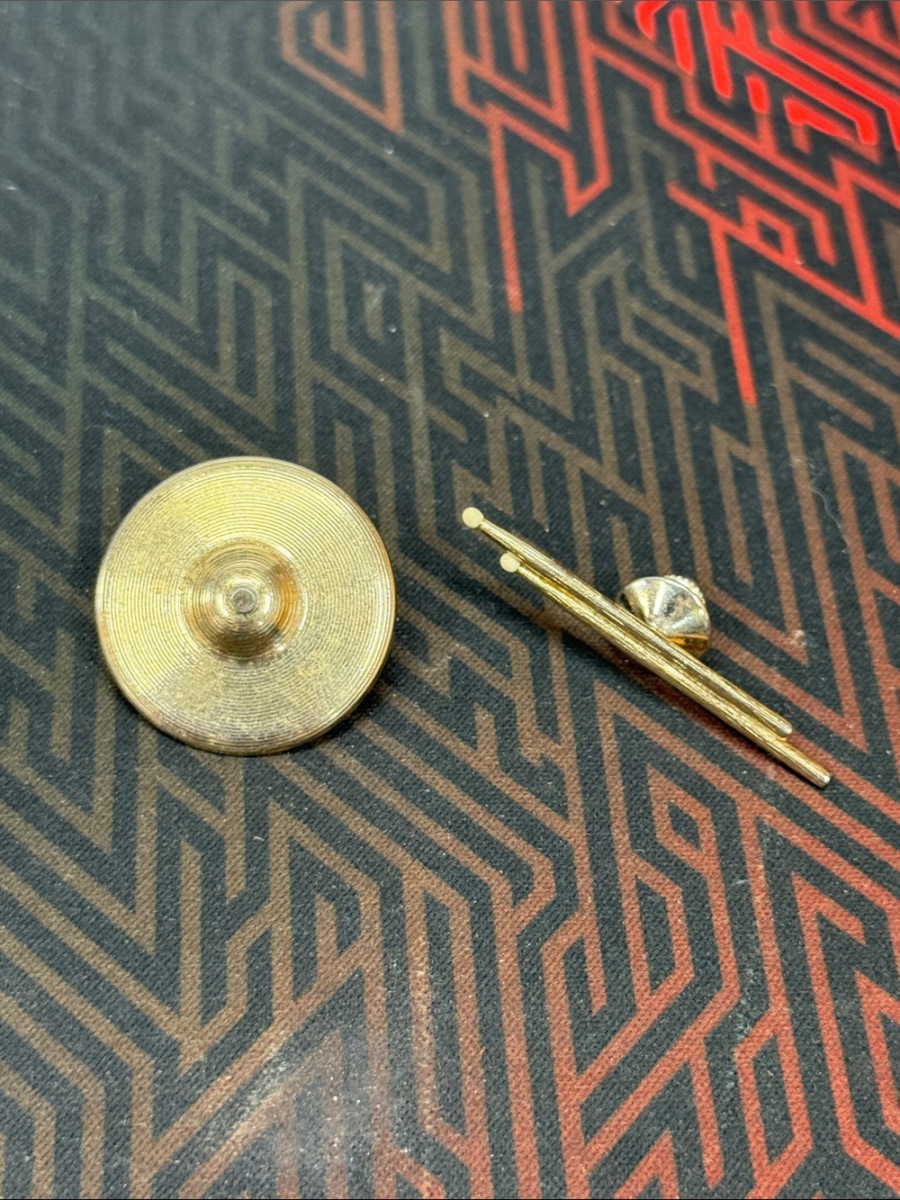 Gold Tone Future Primitive USA Cymbal Tie Tack and Drum Sticks Set